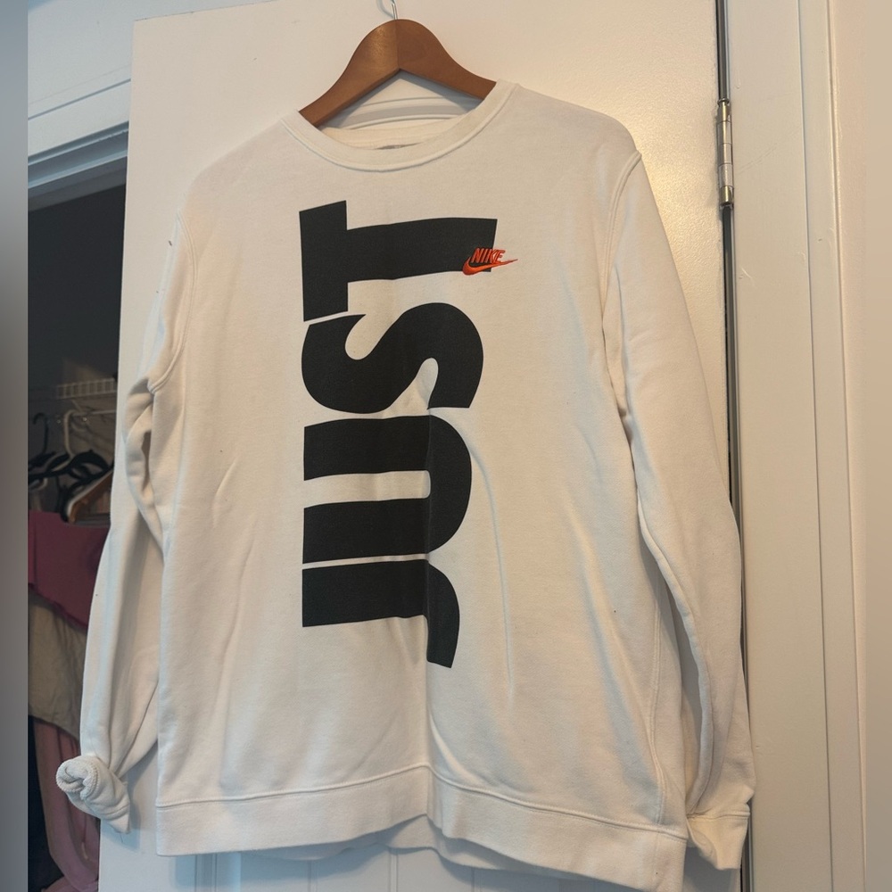 Nike White Crewneck Sweater Casual Cotton Blend